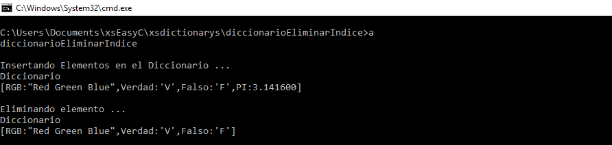 diccionario Eliminar Indice